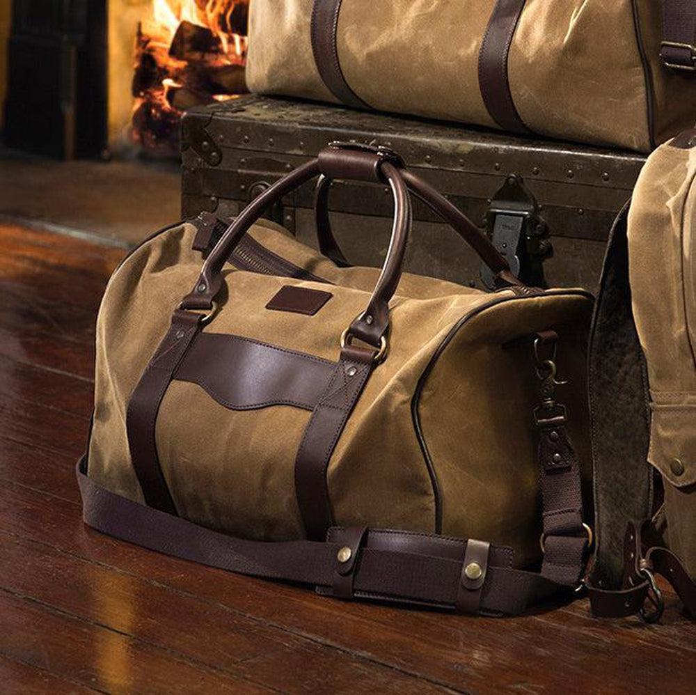 The Campaign Medium Waxed Canvas Duffle Smoke-Brown by Mission Mercantile Leather Goods