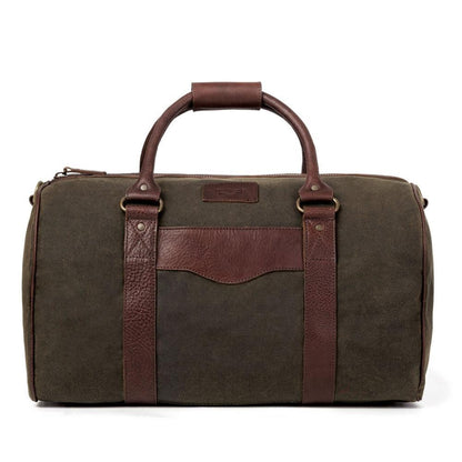 The Campaign Medium Waxed Canvas Duffle Smoke-Forest by Mission Mercantile Leather Goods