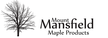 Logo of Mount Mansfield Maple Products with a tree silhouette on the left.
