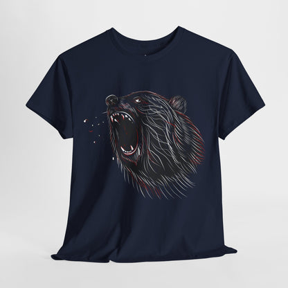 Navy Blue Roaring Bear T-shirt unisex nature and wildlife graphic tee on white background.