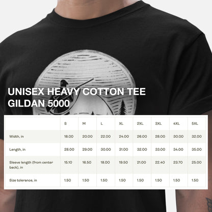 Size chart for Hunter Sunrise Tee, providing detailed measurements for a comfortable and relaxed fit.