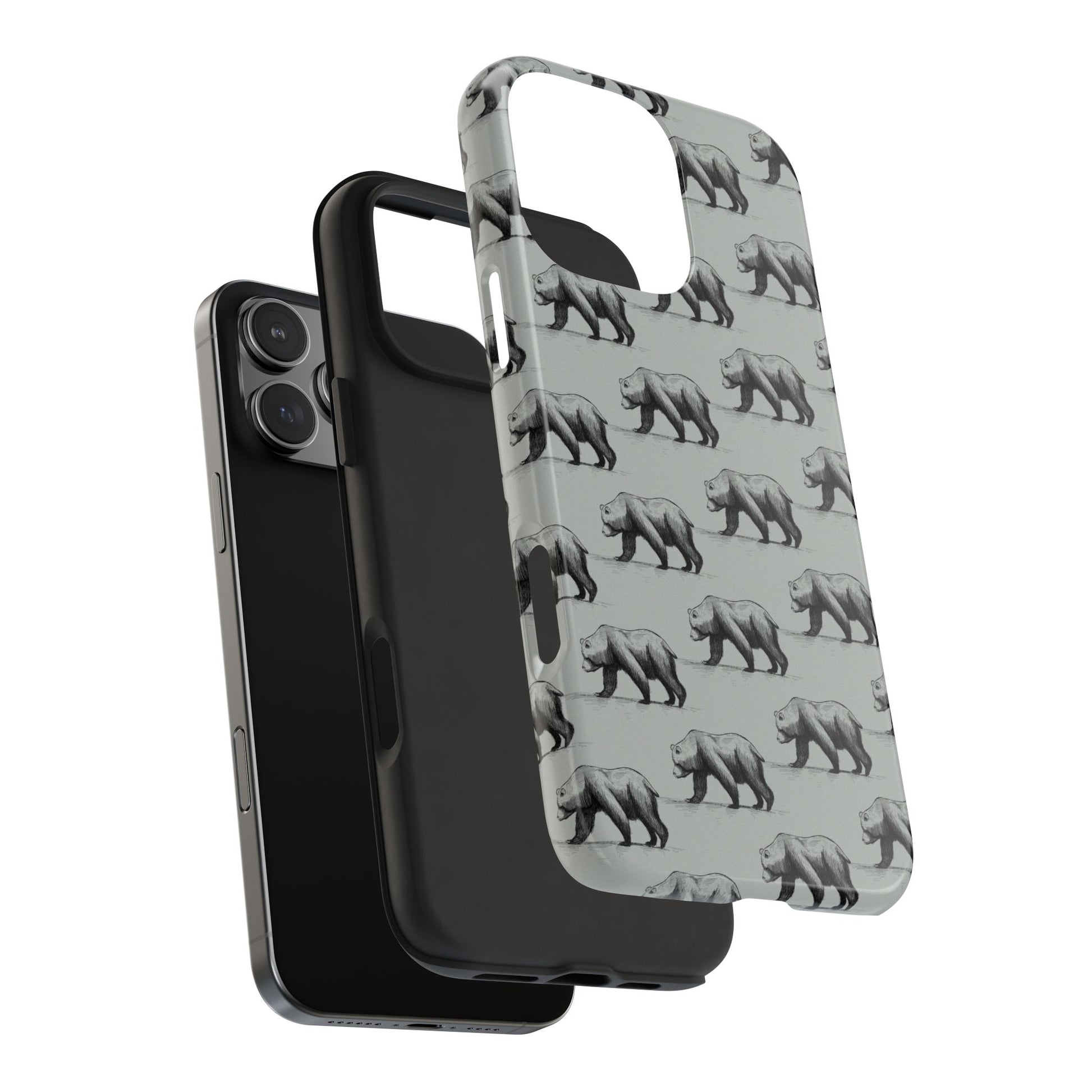 The Black Bear Phone Case featuring illustrated black bear pattern by Kempain-.