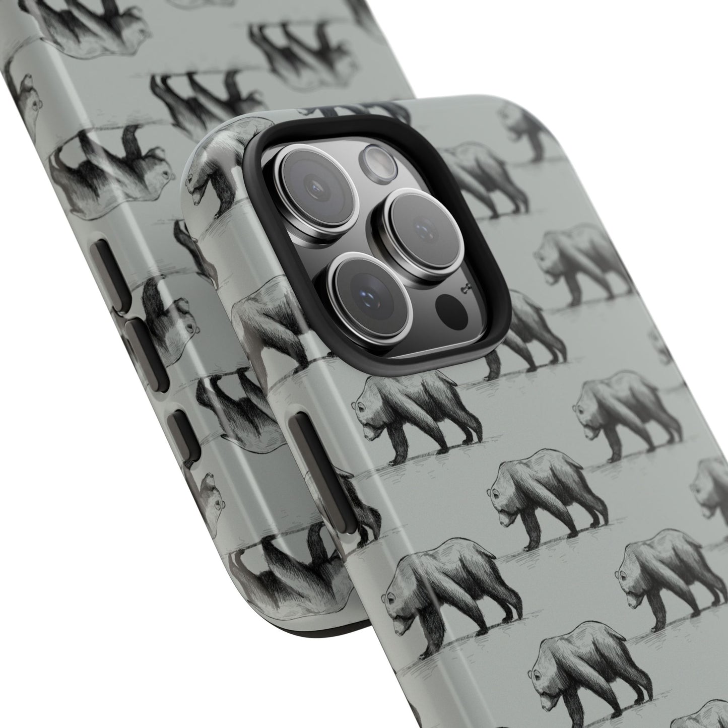 The Black Bear Phone Case featuring illustrated black bear pattern by Kempain-.