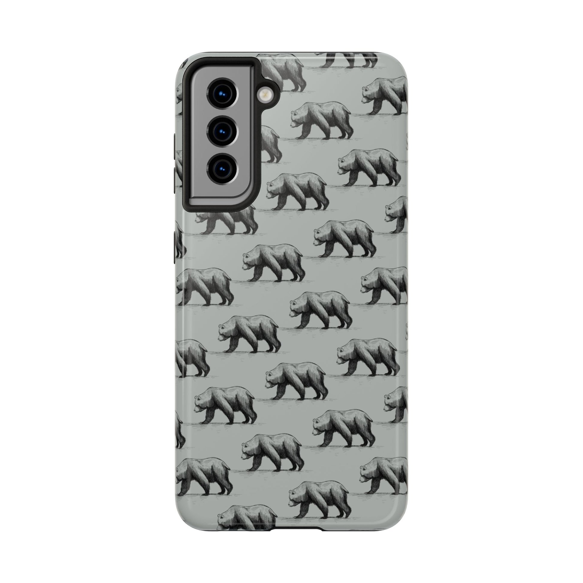 The Black Bear Phone Case featuring illustrated black bear pattern by Kempain-Samsung Galaxy S21.