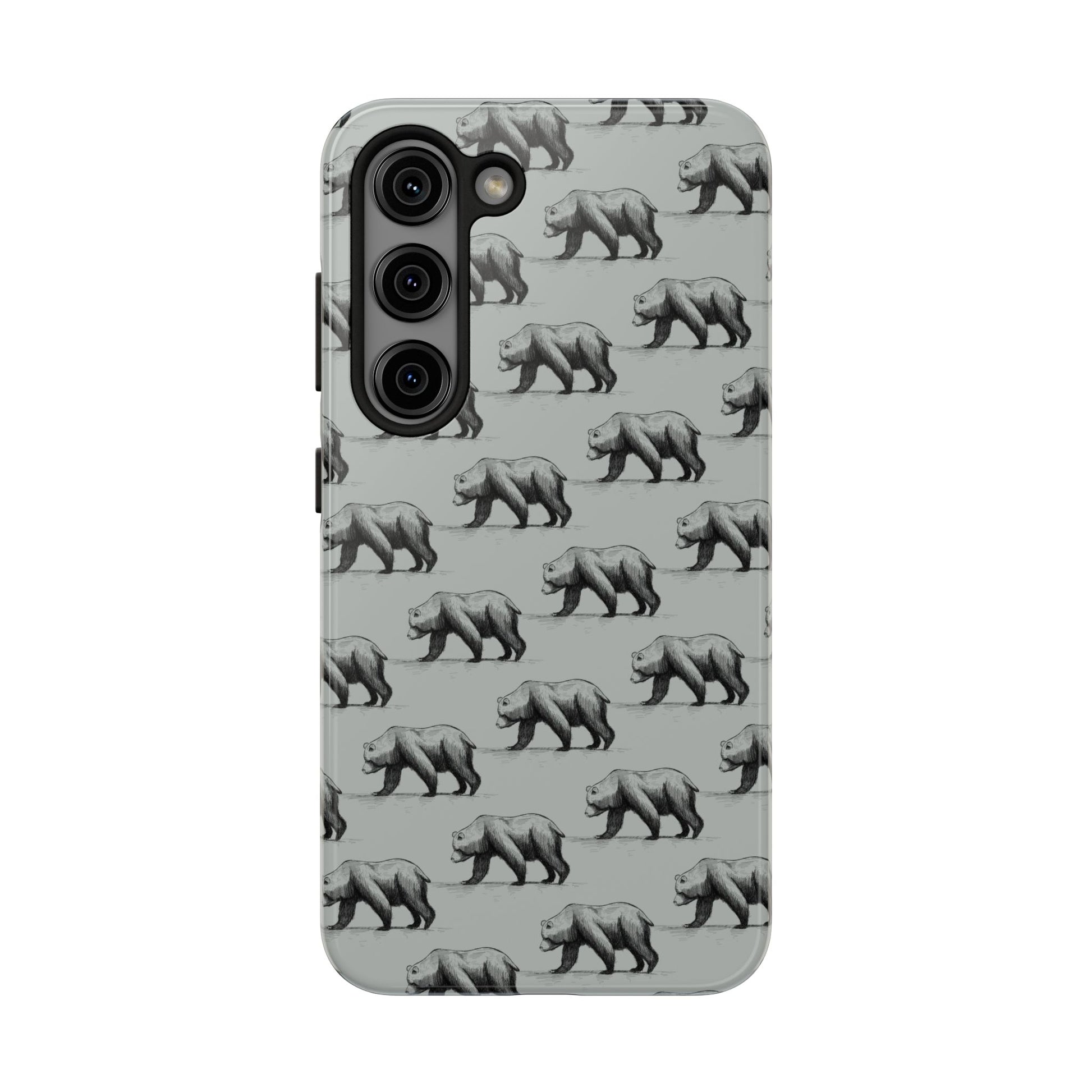 The Black Bear Phone Case featuring illustrated black bear pattern by Kempain-Samsung Galaxy S23.