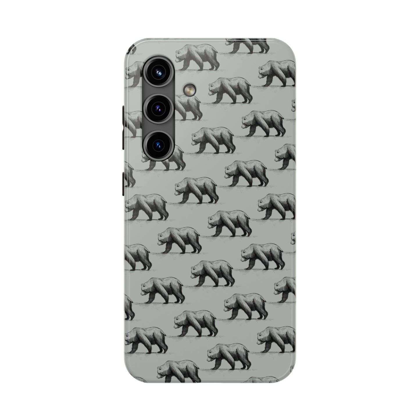 The Black Bear Phone Case featuring illustrated black bear pattern by Kempain-Samsung Galaxy S24.