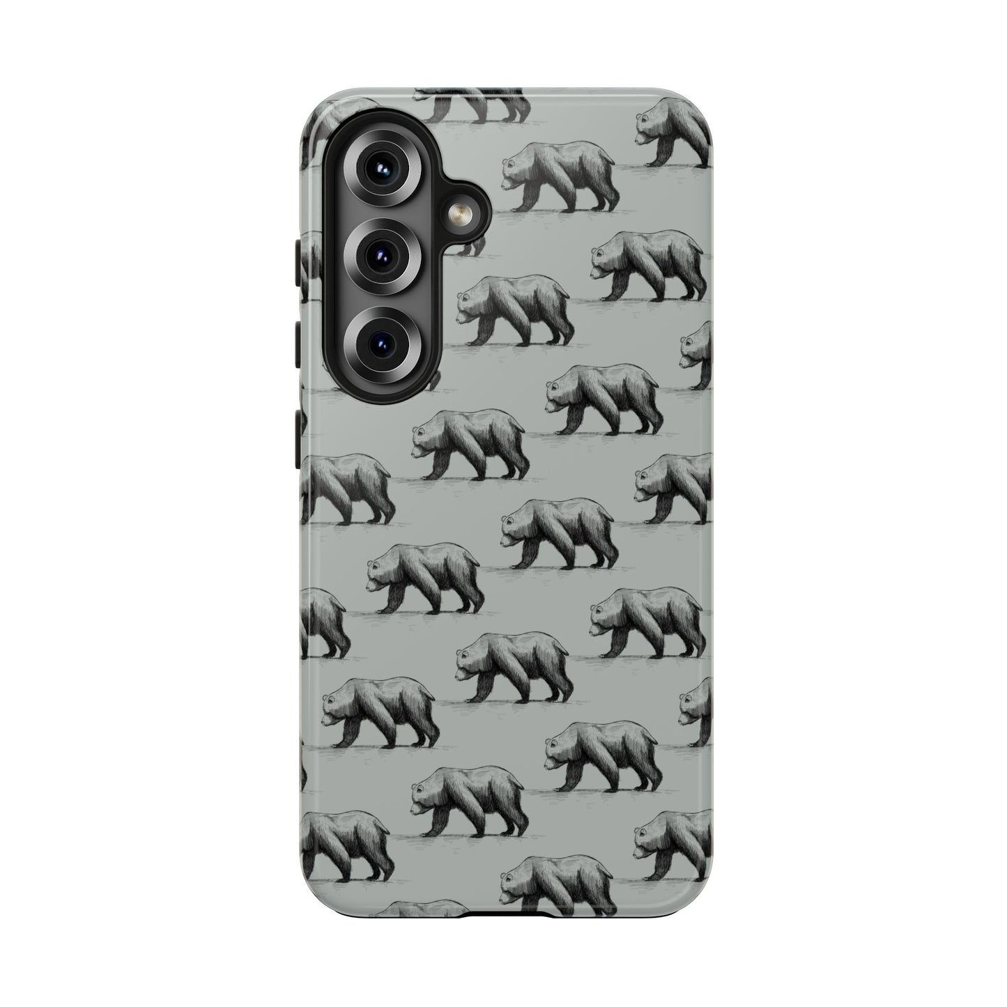 The Black Bear Phone Case featuring illustrated black bear pattern by Kempain-Samsung Galaxy S25.
