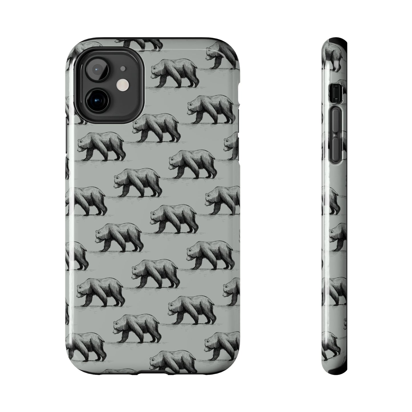 The Black Bear Phone Case featuring illustrated black bear pattern by Kempain-iPhone 11.