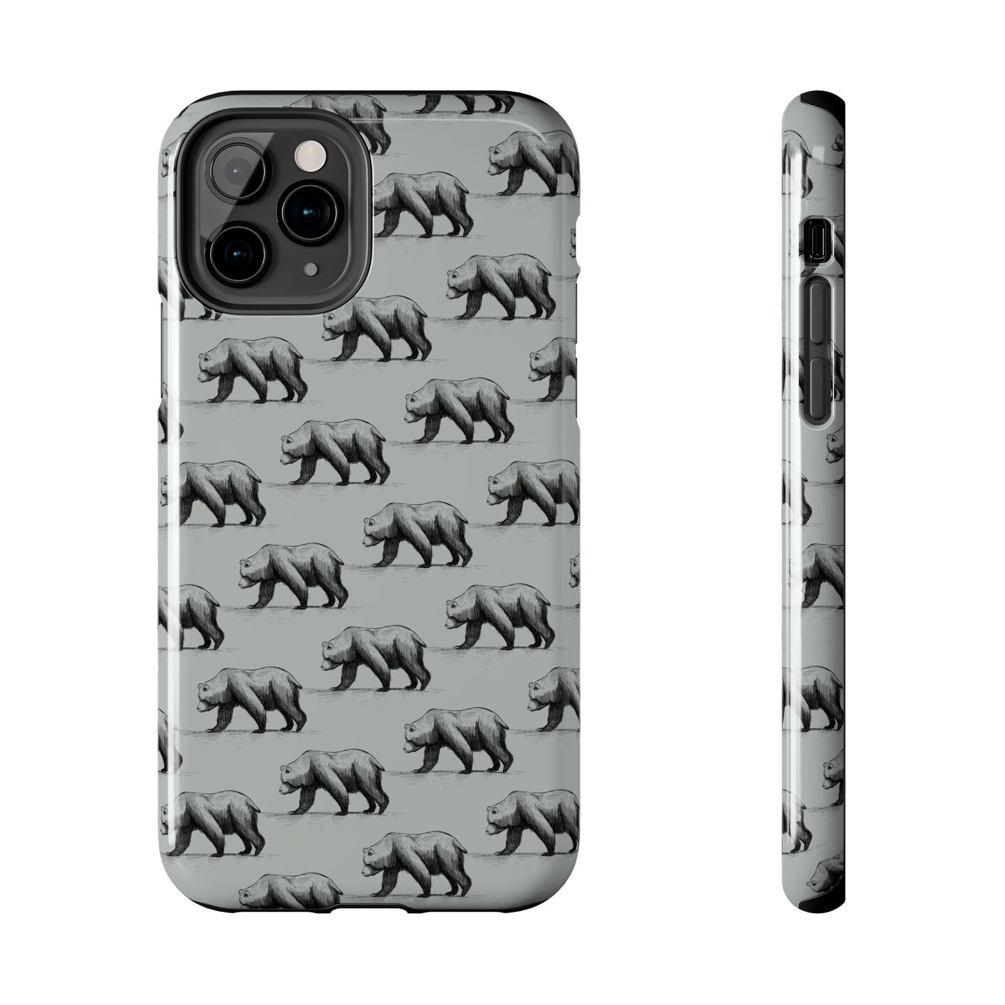 The Black Bear Phone Case featuring illustrated black bear pattern by Kempain-iPhone 11 Pro.