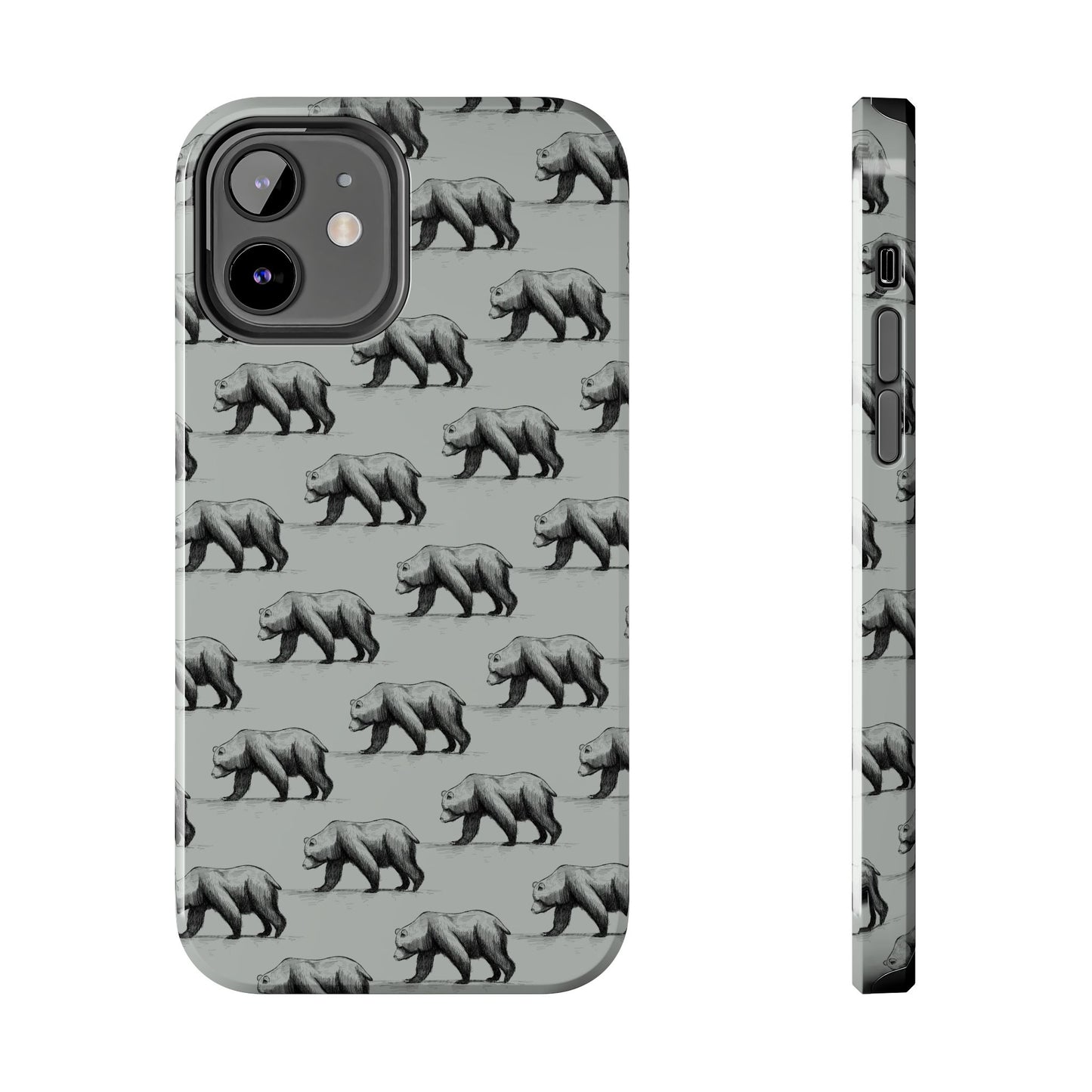 The Black Bear Phone Case featuring illustrated black bear pattern by Kempain-iPhone 12.