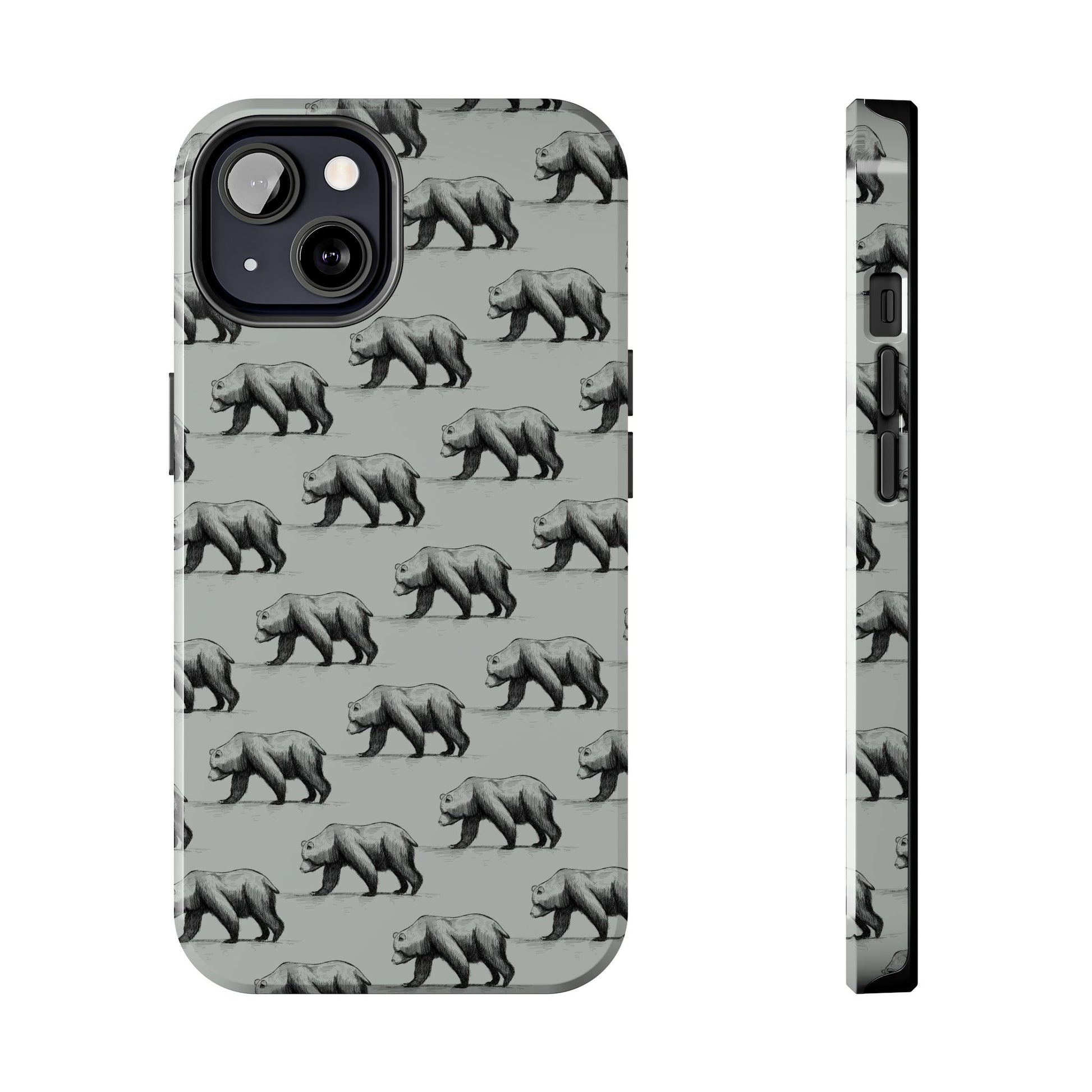 The Black Bear Phone Case featuring illustrated black bear pattern by Kempain-iPhone 13.