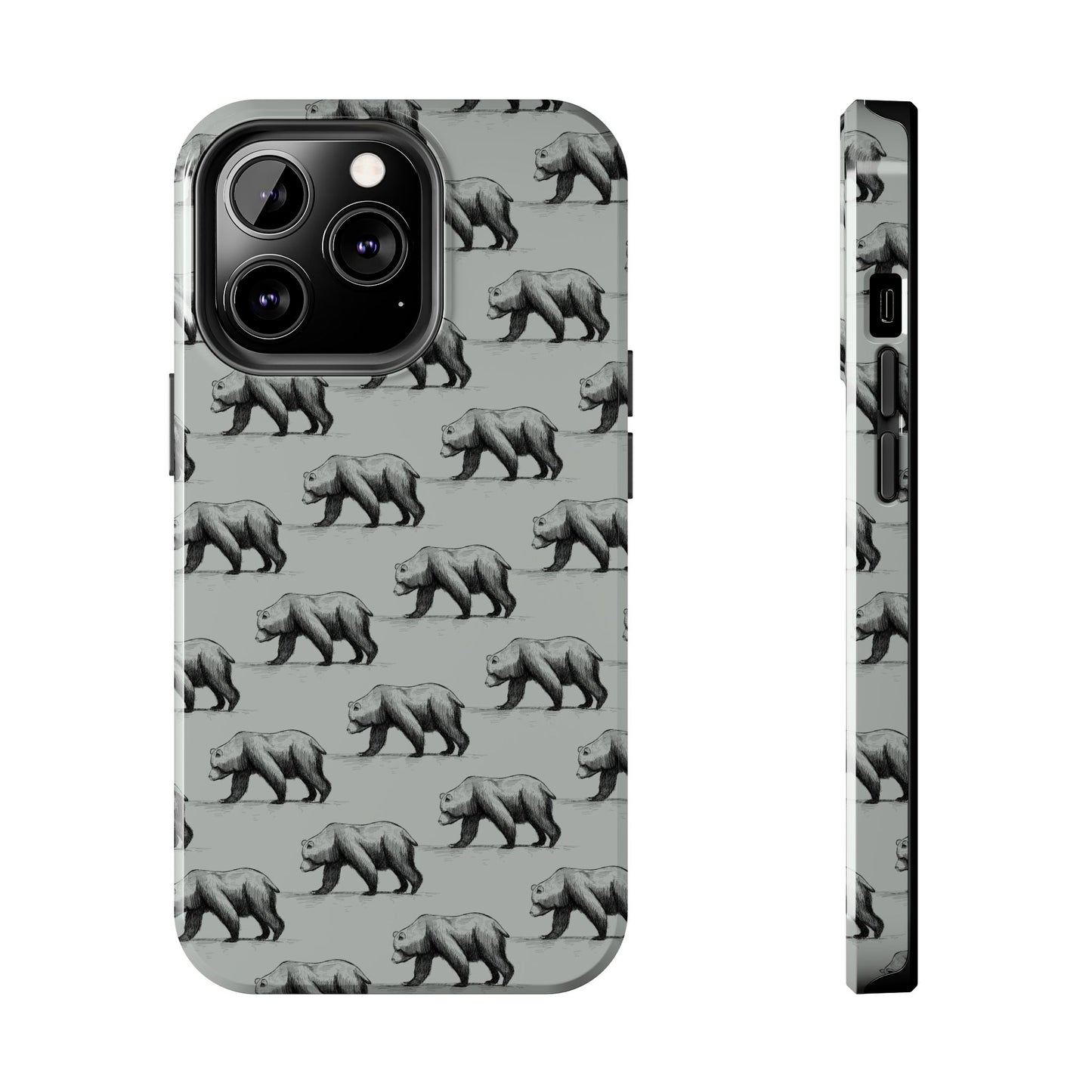 The Black Bear Phone Case featuring illustrated black bear pattern by Kempain-iPhone 13 Pro.