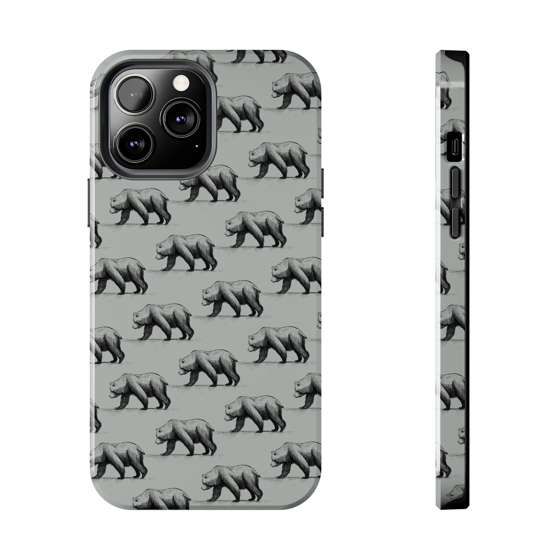 The Black Bear Phone Case featuring illustrated black bear pattern by Kempain-iPhone 13 Pro Max.