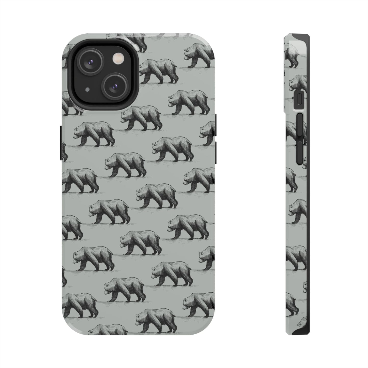 The Black Bear Phone Case featuring illustrated black bear pattern by Kempain-iPhone 14.