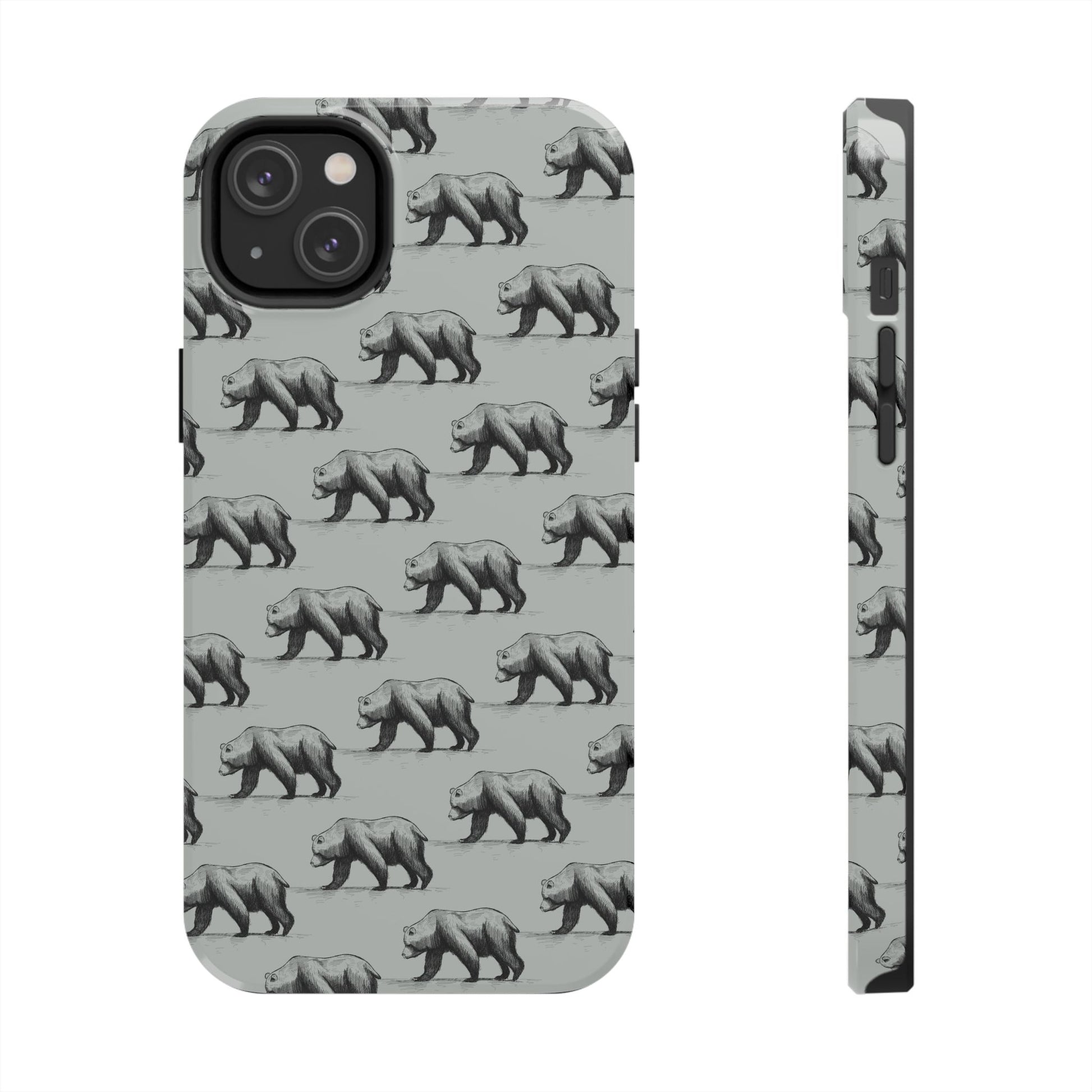 The Black Bear Phone Case featuring illustrated black bear pattern by Kempain-iPhone 14 Plus.