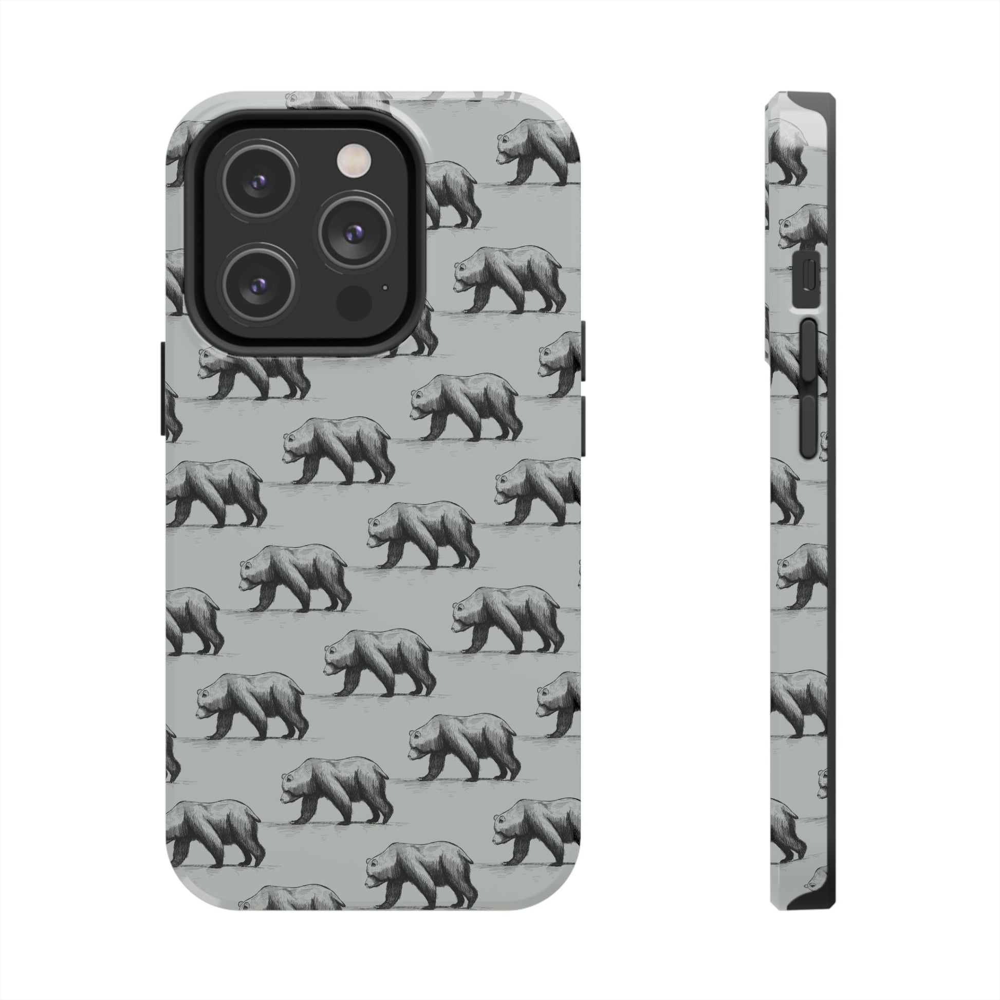 The Black Bear Phone Case featuring illustrated black bear pattern by Kempain-iPhone 14 Pro.