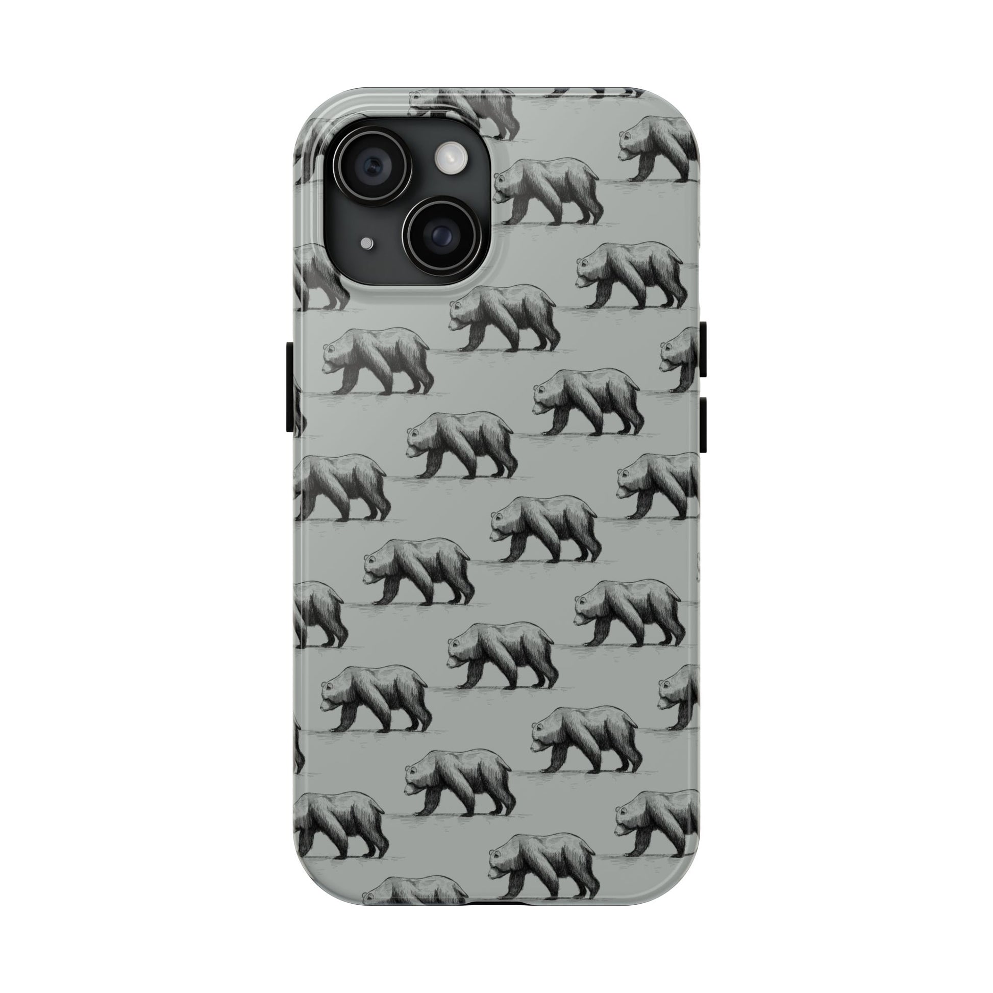 The Black Bear Phone Case featuring illustrated black bear pattern by Kempain-iPhone 15.