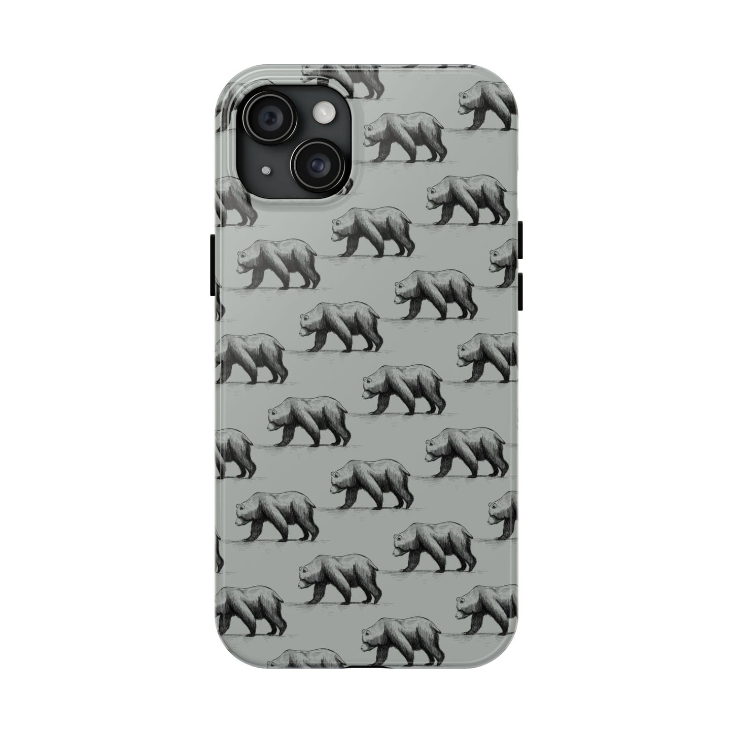 The Black Bear Phone Case featuring illustrated black bear pattern by Kempain-iPhone 15 Plus.
