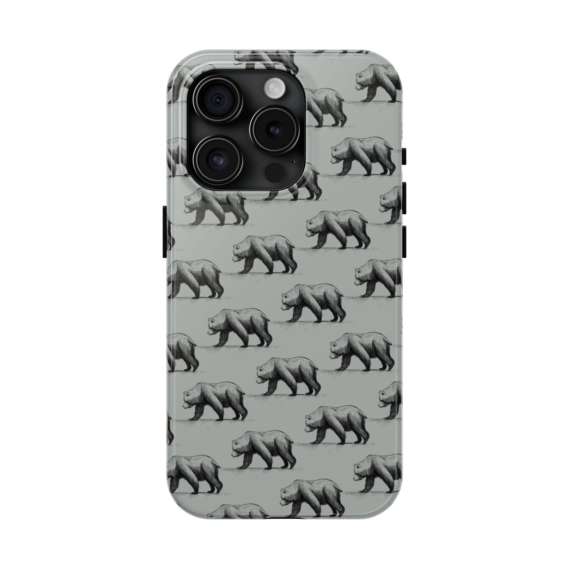 The Black Bear Phone Case featuring illustrated black bear pattern by Kempain-iPhone 15 Pro.