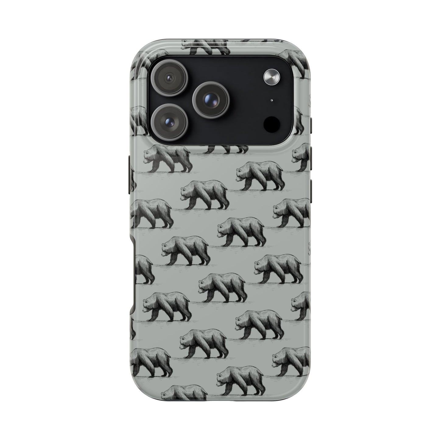 The Black Bear Phone Case featuring illustrated black bear pattern by Kempain-iPhone 17 Pro.