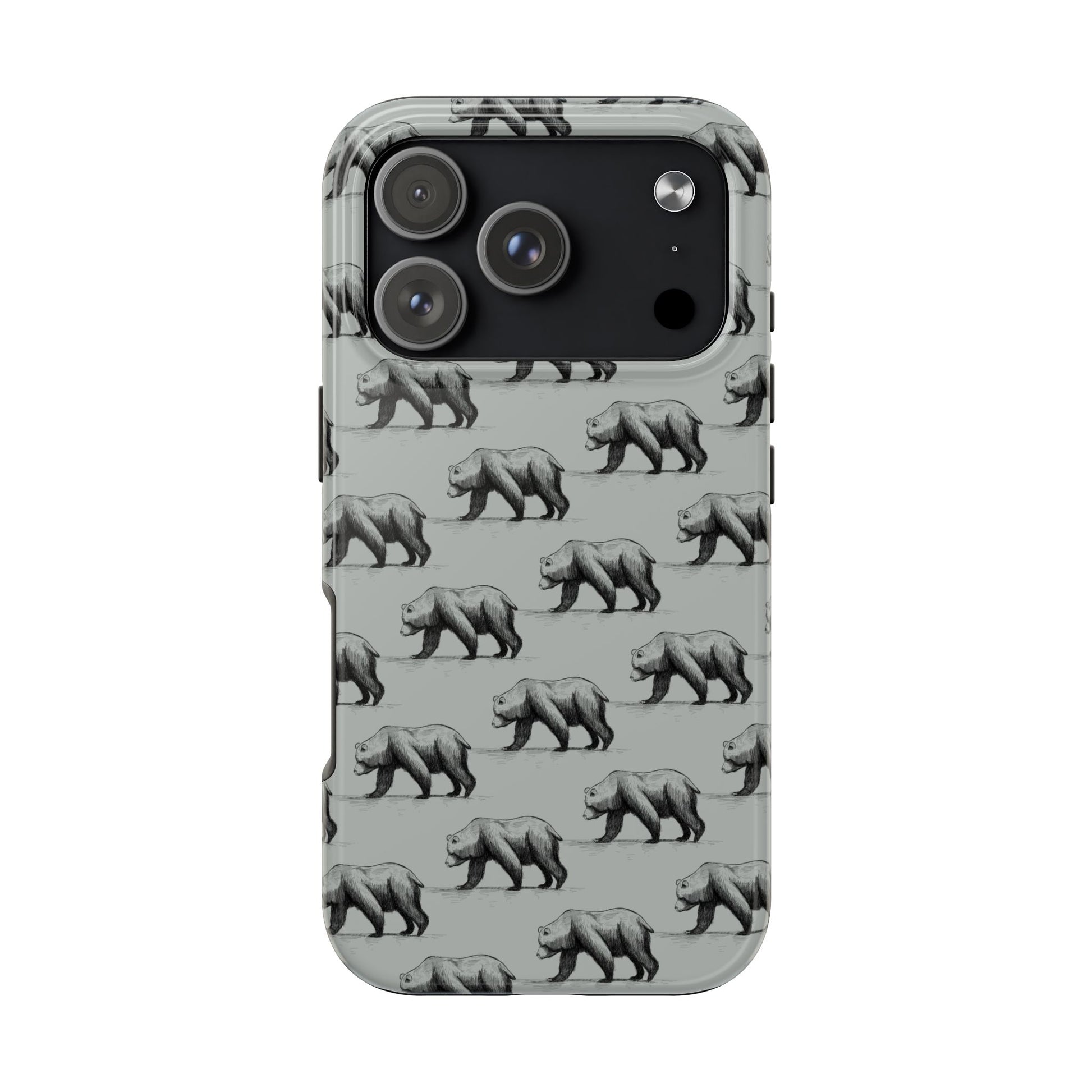 The Black Bear Phone Case featuring illustrated black bear pattern by Kempain-iPhone 17 Pro.