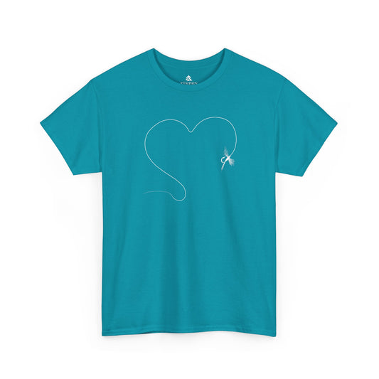 The Fly Fishing Heart T-Shirt for Tropical Blue by Kempain