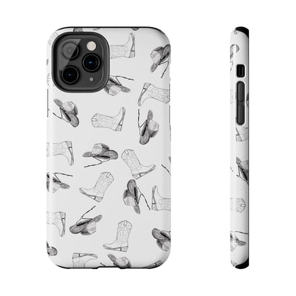 The Homestead cowgirl pattern Phone Case featuring illustrated cowgirl hat and boots by Kempain iPhone 11 Pro.