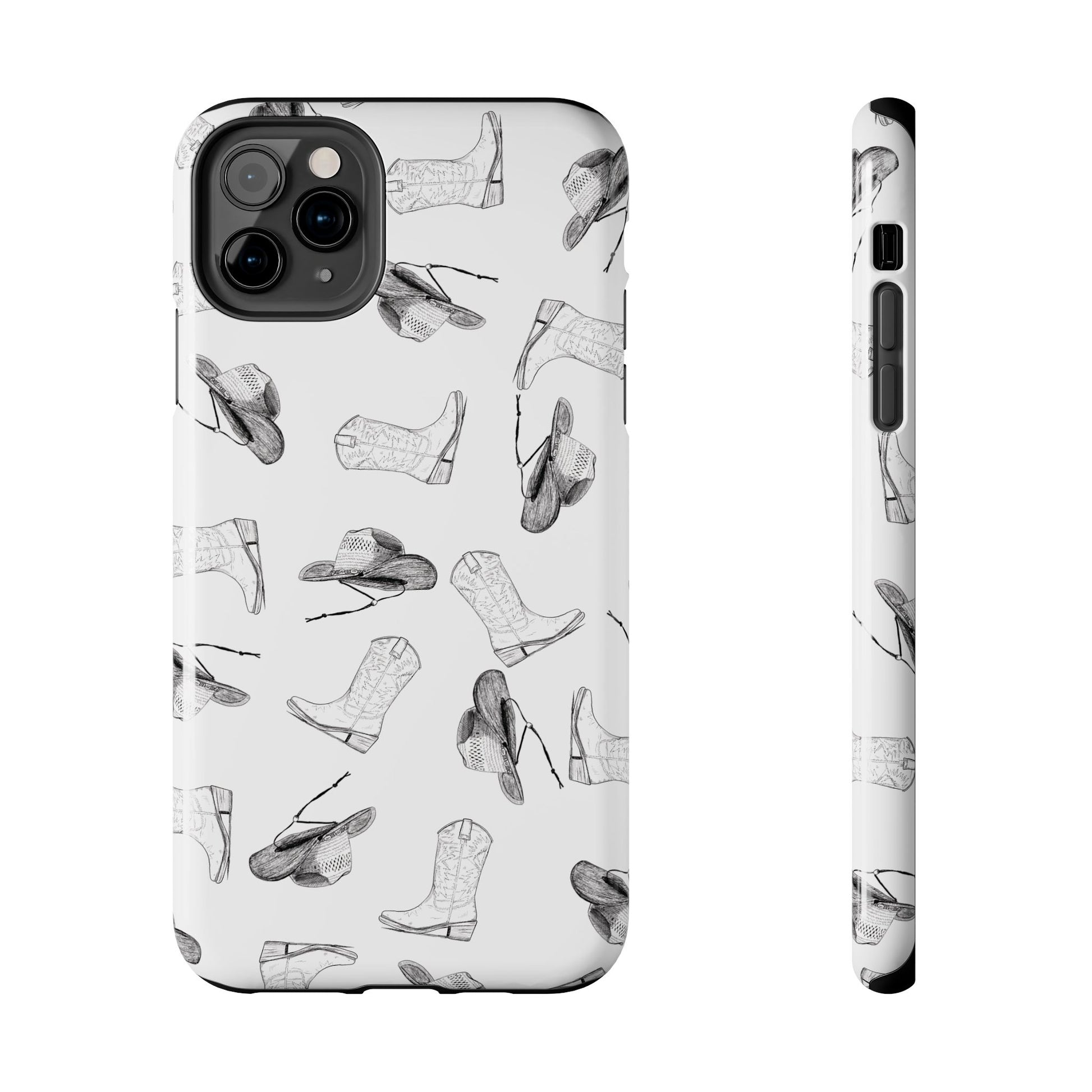 The Homestead cowgirl pattern Phone Case featuring illustrated cowgirl hat and boots by Kempain iPhone 11 Pro Max.