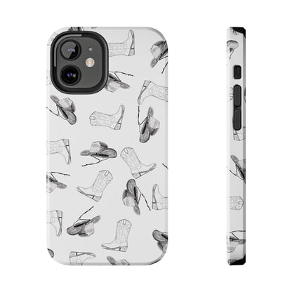 The Homestead cowgirl pattern Phone Case featuring illustrated cowgirl hat and boots by Kempain iPhone 12 Mini.