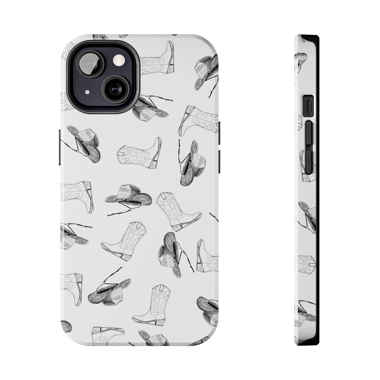 The Homestead cowgirl pattern Phone Case featuring illustrated cowgirl hat and boots by Kempain iPhone 13.