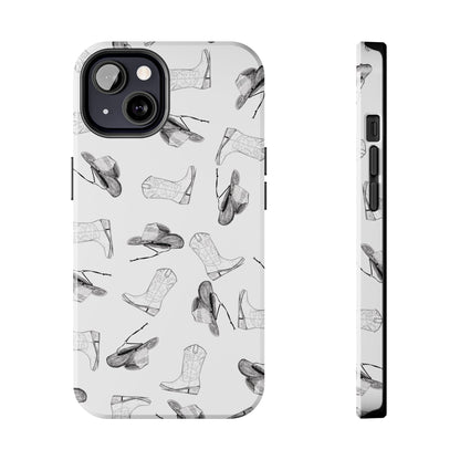 The Homestead cowgirl pattern Phone Case featuring illustrated cowgirl hat and boots by Kempain iPhone 13.