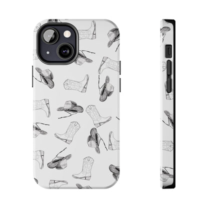 The Homestead cowgirl pattern Phone Case featuring illustrated cowgirl hat and boots by Kempain iPhone 13 Mini.