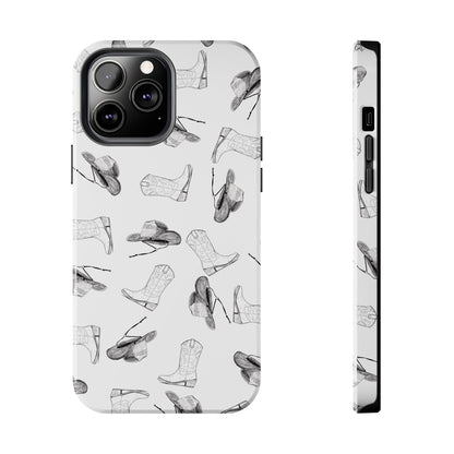 The Homestead cowgirl pattern Phone Case featuring illustrated cowgirl hat and boots by Kempain iPhone 13 Pro Max.