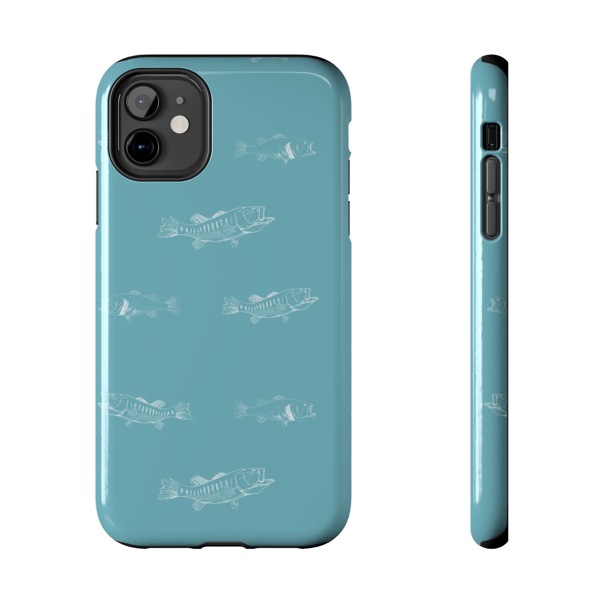 The Largemouth Pattern Phone Case featuring illustrated largemouth bass pattern by Kempain-iPhone 11.