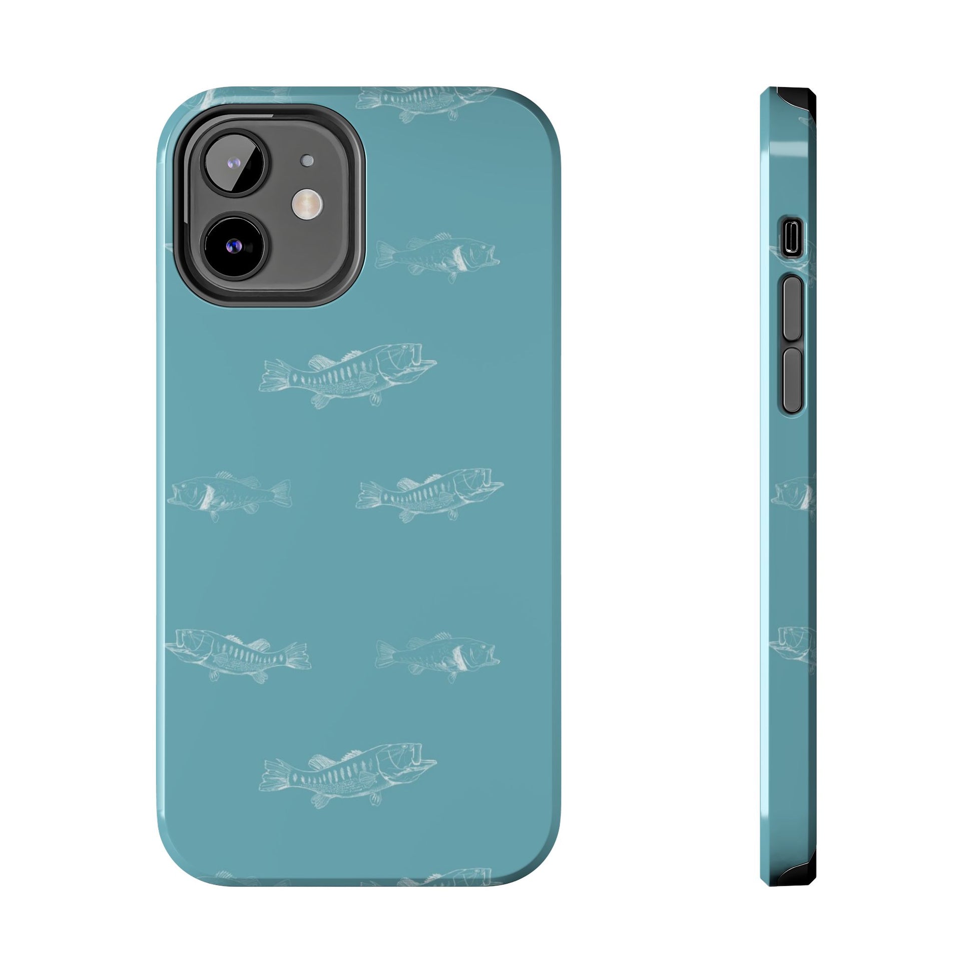 The Largemouth Pattern Phone Case featuring illustrated largemouth bass pattern by Kempain-iPhone 12.