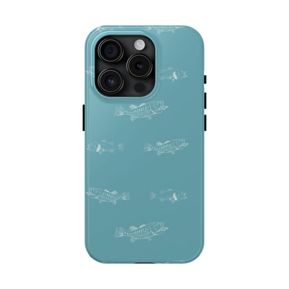The Largemouth Pattern Phone Case featuring illustrated largemouth bass pattern by Kempain-iPhone 15 Pro.