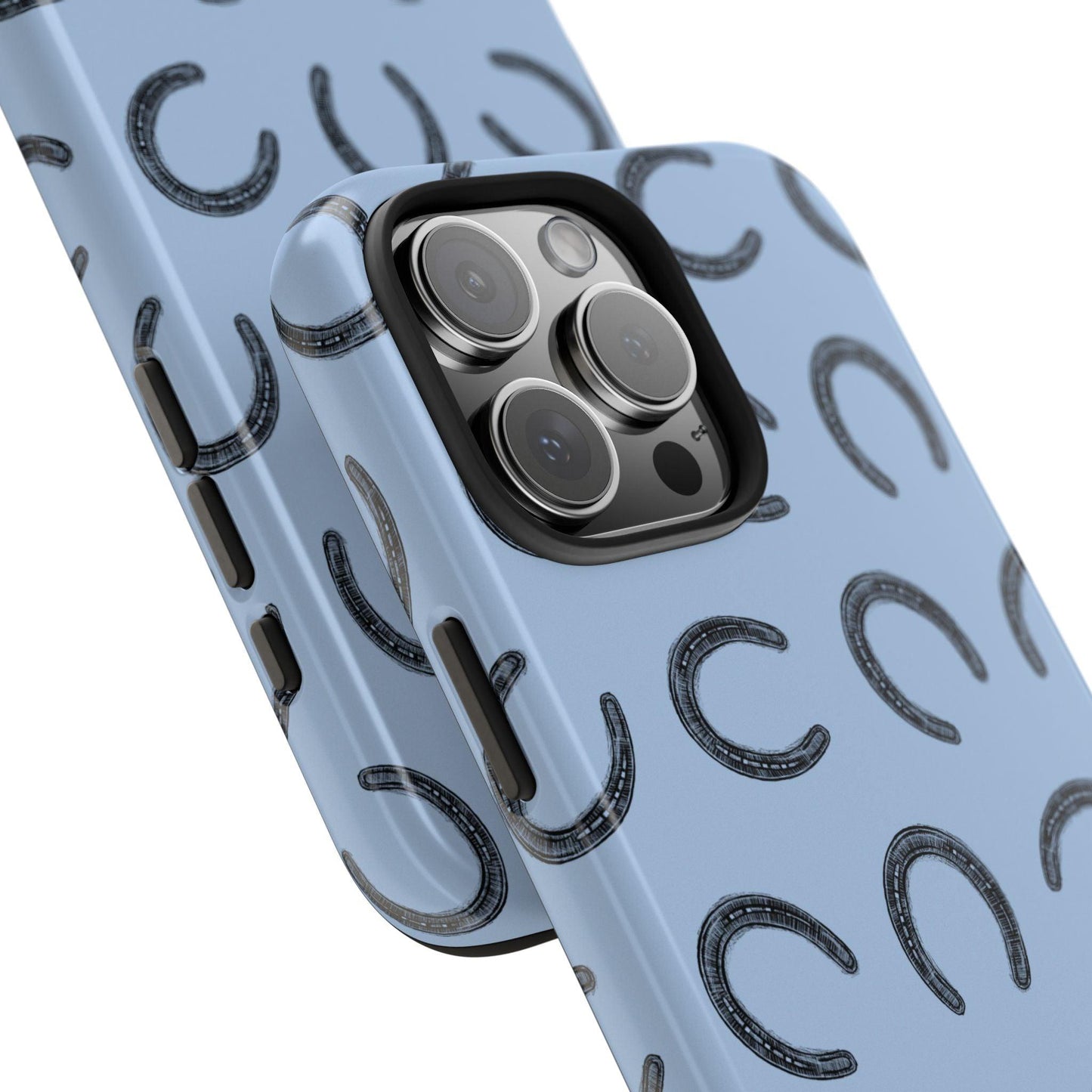 Close up of The Lucky HorseshoePattern Phone Case for iPhone 16 by Kempain Family Outfitters.