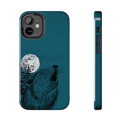 The Midnight Call Phone Case featuring illustrated wolf howling at the moon by Kempain-iPhone 12 Mini.