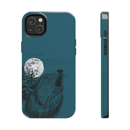 The Midnight Call Phone Case featuring illustrated wolf howling at the moon by Kempain-iPhone 14 Plus.