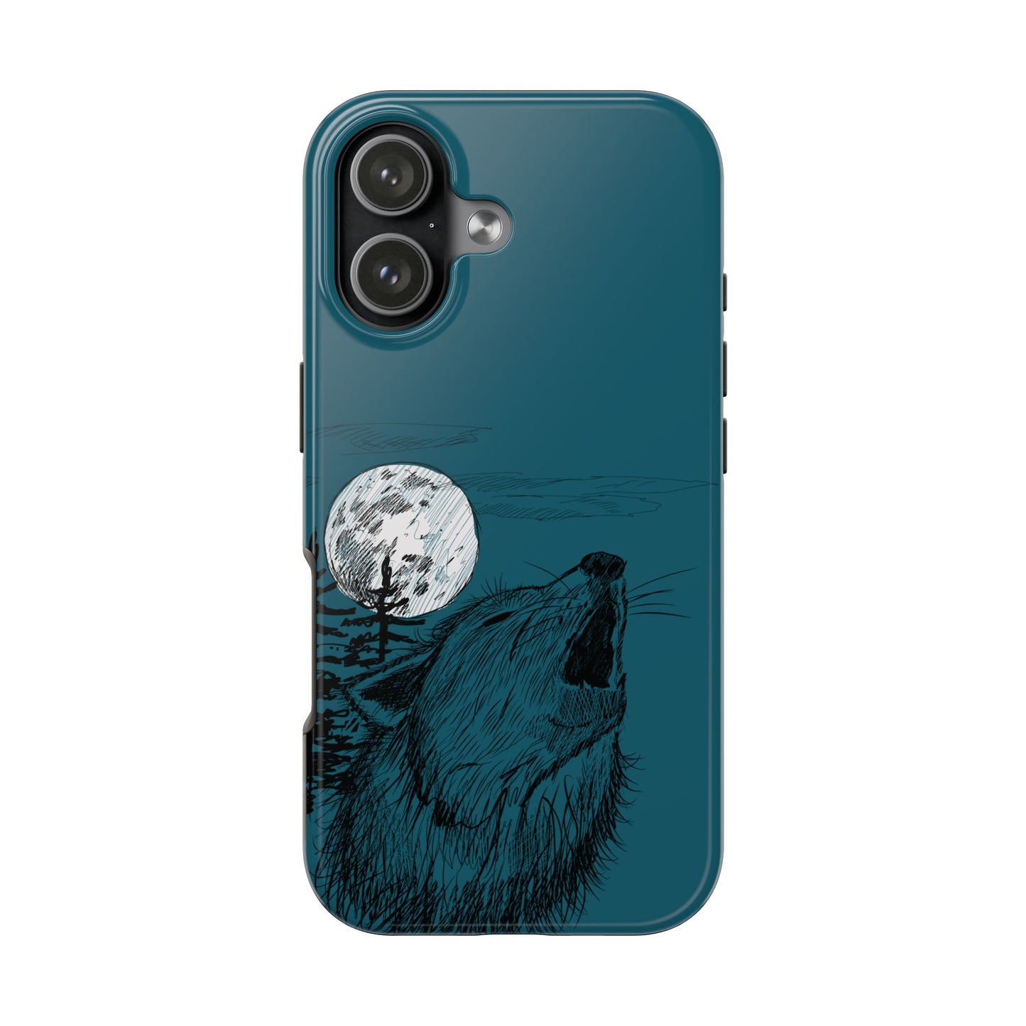 The Midnight Call Phone Case featuring illustrated wolf howling at the moon by Kempain-iPhone 17.