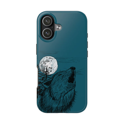 The Midnight Call Phone Case featuring illustrated wolf howling at the moon by Kempain-iPhone 17.