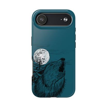 The Midnight Call Phone Case featuring illustrated wolf howling at the moon by Kempain-iPhone 17 Air.