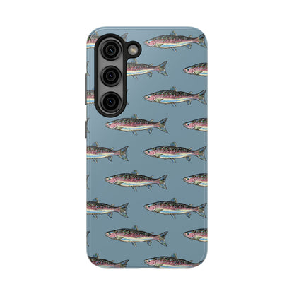 The Rainbow Trout Phone Case featuring illustrated rainbow trout pattern Kempain Samsung Galaxy S23.
