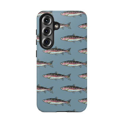 The Rainbow Trout Phone Case featuring illustrated rainbow trout pattern Kempain Samsung Galaxy S25.
