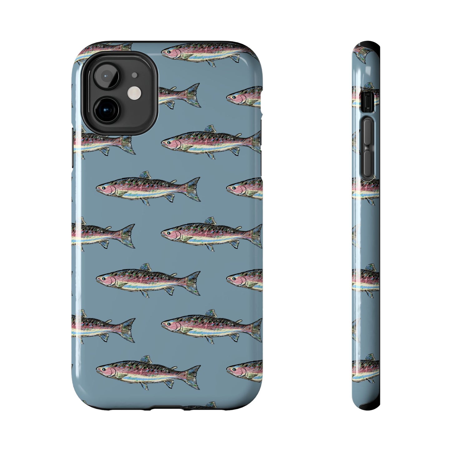 The Rainbow Trout Phone Case featuring illustrated rainbow trout pattern Kempain iPhone 11.