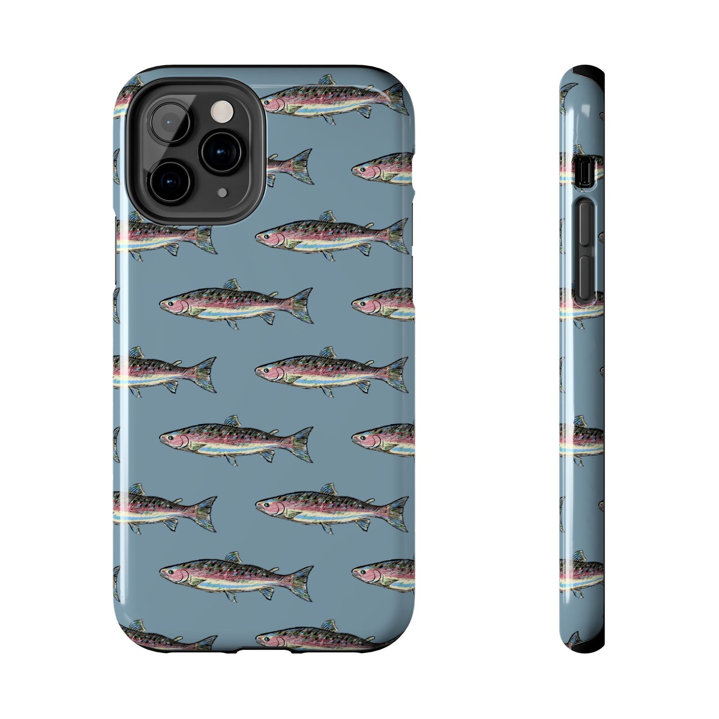 The Rainbow Trout Phone Case featuring illustrated rainbow trout pattern Kempain iPhone 11 Pro.