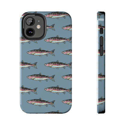 The Rainbow Trout Phone Case featuring illustrated rainbow trout pattern Kempain iPhone 12 Mini.