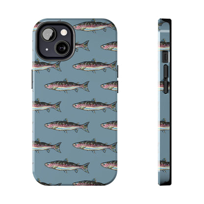 The Rainbow Trout Phone Case featuring illustrated rainbow trout pattern Kempain iPhone 13.