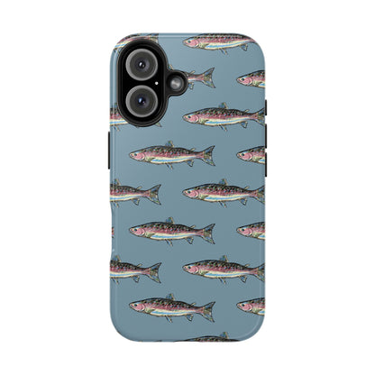 The Rainbow Trout Phone Case featuring illustrated rainbow trout pattern Kempain iPhone 16.