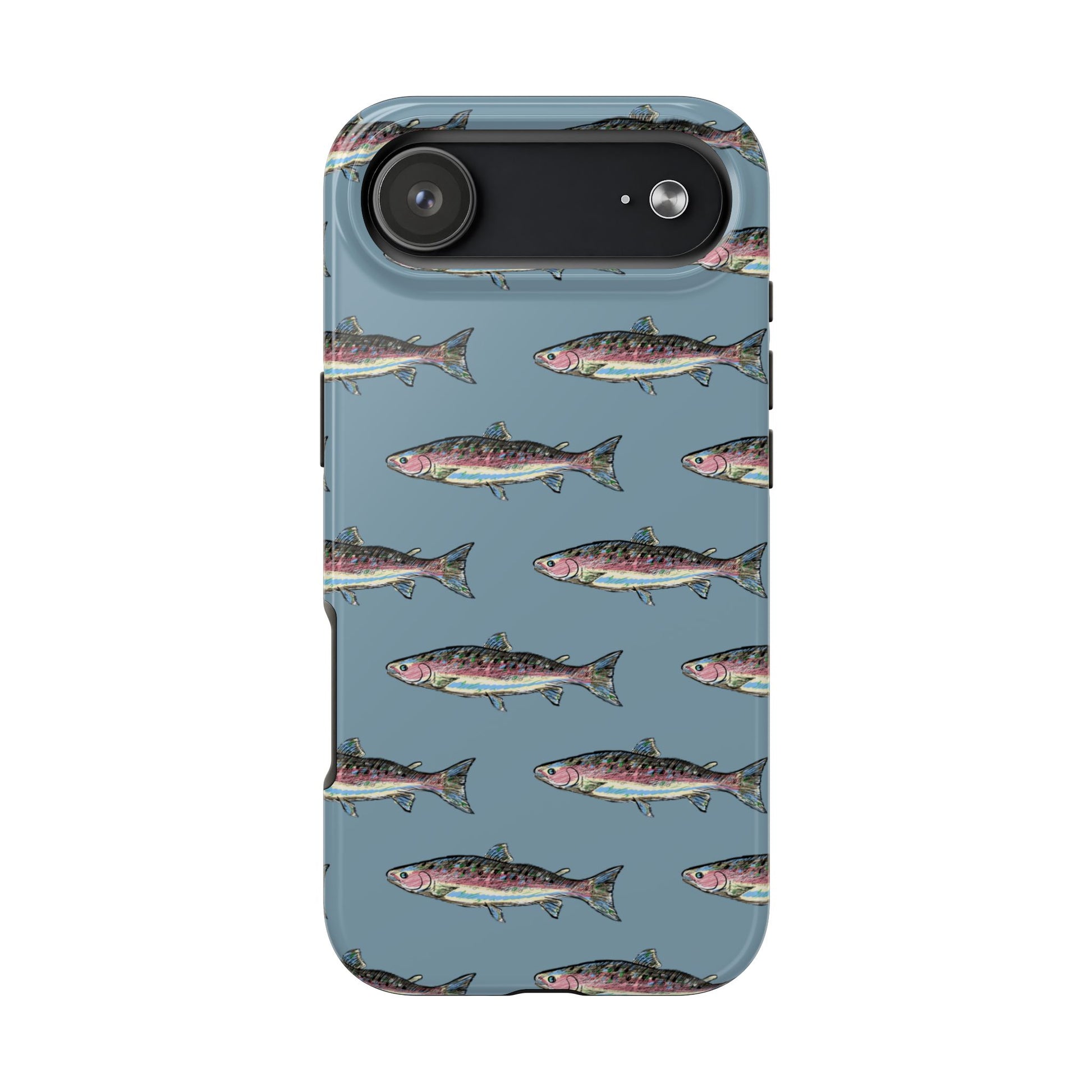The Rainbow Trout Phone Case featuring illustrated rainbow trout pattern Kempain iPhone 17 Air.